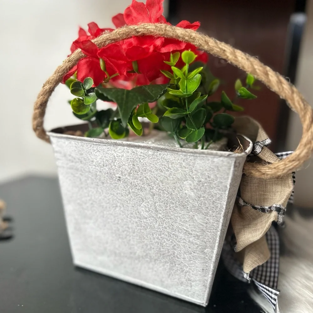Charming Red Floral arrangement boho bow Bucket by new